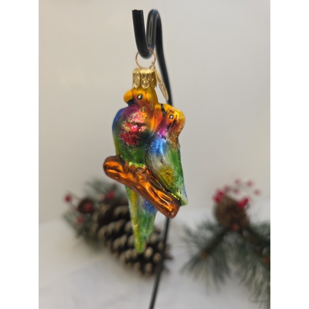 Radko 2000 Perky Parrots Gem 00-507-0 Little Gems 4" Glass Ornament Poland VTG